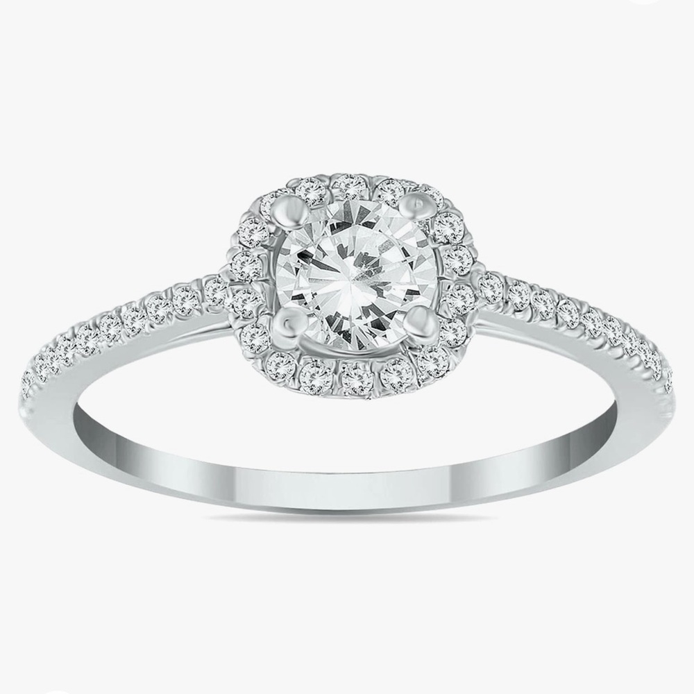 SZUL AGS Certified 3/4 Carat TW Diamond Halo Engagement Ring in 14K White Gold